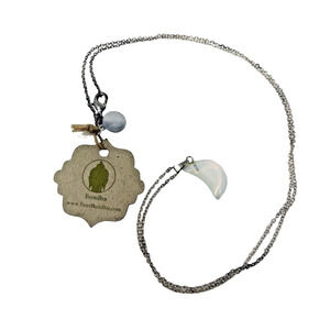 Bondhu Opalite Moon Pendant Necklace Silver Tone Crescent Charm Flaw
